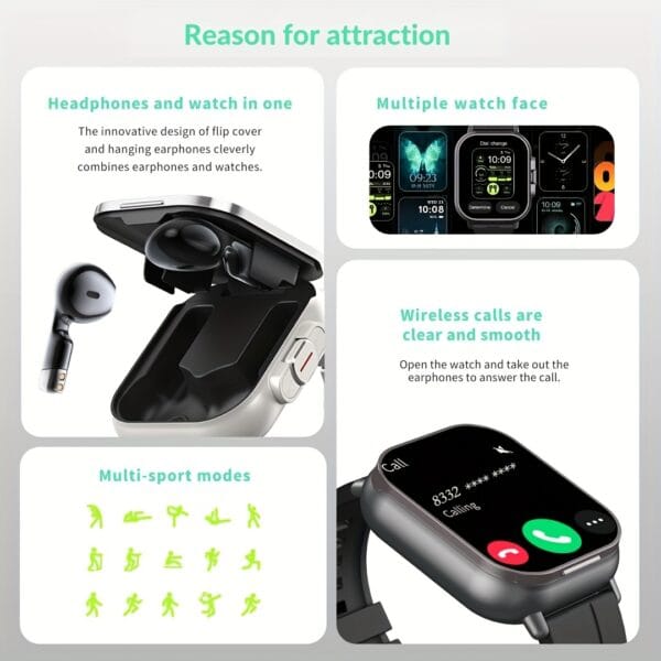 EFFEOKKI 5.11cm Large Screen Music Smartwatch with Wireless Calls, Earbuds Integration, 5.08cm Display, Battery, Silicone Strap & Wireless 5.3 - Black, Smart Watch for Android Phones, Smart Watch for Android, Sleek Watch Design, Durable Watch Band