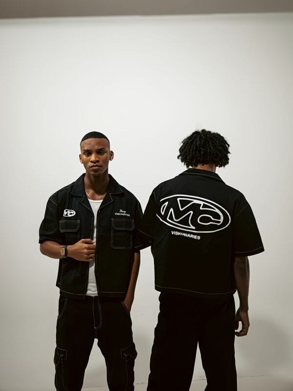 Men's Denim Shirt, Black Classic Denim Shirt, Printed, Embroidered, Bizarre Pattern, Men's Denim Shirt Short Sleeve