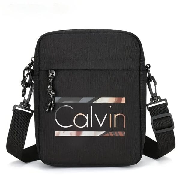 Calvin Men's Oxford Cloth Crossbody Bag with Adjustable Strap - Sleek Black Minimalist Street Style, Compact Everyday Carry for Travel, Casual Outings & Work, Durable Sturdy Construction, Small Crossbody Bag, Travel Accessory