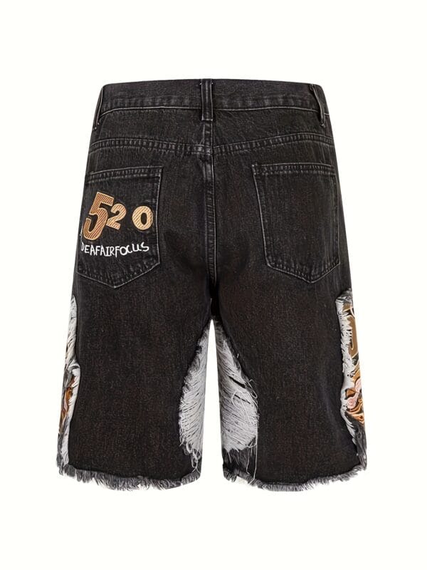 Men's Chic Embroidery Design Cotton Blend Ripped Loose Fit Jorts, Street Style Summer Bottoms for Men
