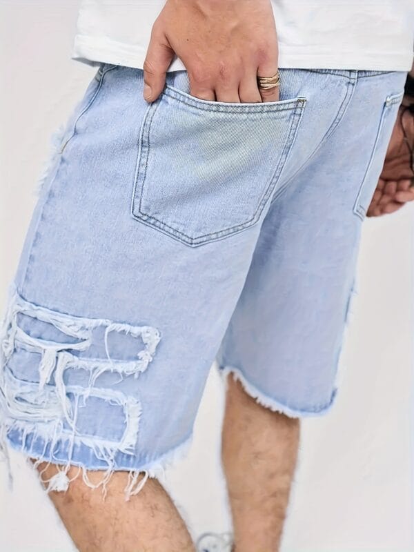 product-fancy-a0688c8b-a9be-4ec4-bede-c4fbf82ae46c Men's Vintage Distressed Jeans Shorts - Non-Stretch Denim Frayed hole Casual Pants, Machine Washable Everyday & Formal Outfits for Men