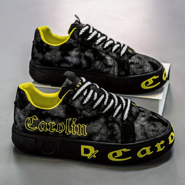 BJ888 Men'S Streetwear Skate Shoes - Low-Top Canvas Sneakers with Breathable Fabric Lining & Durable PVC Sole, Green Camo Design for Casual, Outdoor, Daily Wear, Skateboarding Shoes, Outdoor Footwear, Sporty Look, Fabric Lined Interior