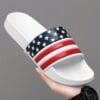 Men's Black Slides with Red & White Star Pattern - Non-Slip, Odor-Resistant Summer Slippers for Indoor & Outdoor Use, Comfortable EVA/PU Upper & Rubber Sole