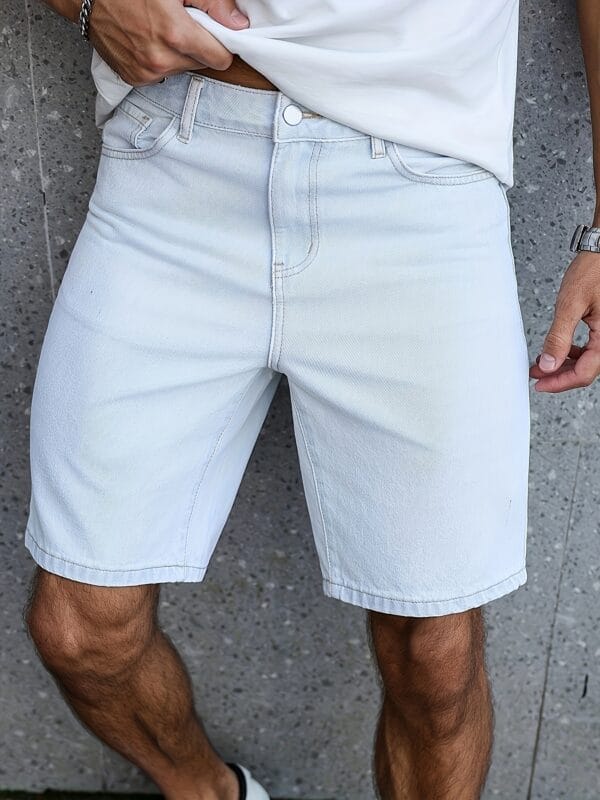 Men's Light Blue Jeans - Non-Stretch Straight-Leg Casual Shorts, Machine Washable Everyday Pants for Office, Outings & Social Events - Classic Denim Shorts for Men, Office Attire, Timeless Design, Quality Stitching, Summer Wardrobe