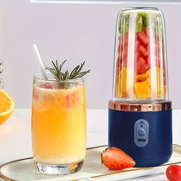 Portable Juicer 2-in-1 Multifunctional Rechargeble Battery | Compact Food Grade Polypropylene Cup for Personal and Family Fruit Squeezing, Easy to Carry Outdoors Durabl Plastic Material with 6 Blades & USB Charger - Suitable for Making Smoothies Shakes Iced Drinks Valentine's Day Thanksgiving Christmas Mother’S DAY Gift
