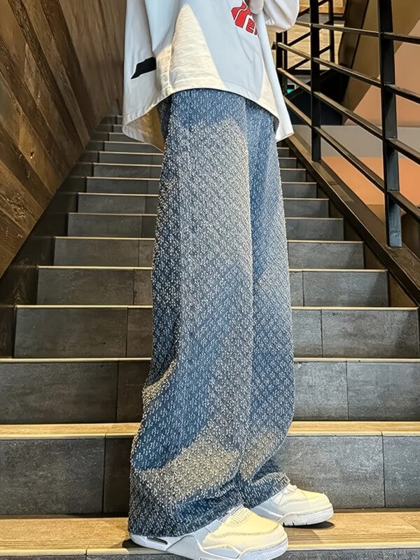 product-fancy-a6436118-329a-445b-b1fe-84112bd5c1af Men'S Vintage Washed Faux Denim Faux Denim - Non-Stretch Straight-Leg Pants with Classic Five-Pocket Design, All-Season Casual Faux Denim for Everyday & Formal Outfits - Durable Non-Stretch Fabric for Retro Style, Versatile Clothing, Textured Fabric, Timeless Design, Sturdy Construction, Adult Clothing, Classic Fit, Highquality Stitching, Fashion Enthusiasts