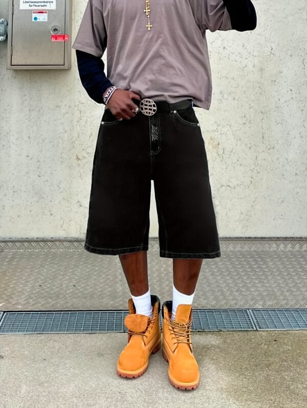 Skull Embroidered Loose Denim Shorts, Letter Embroidery Jeans, Street Style Retro Fashion Denim Shorts