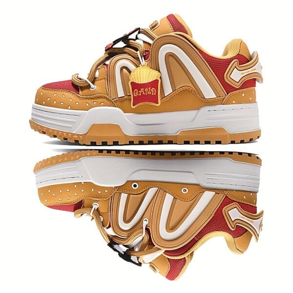 [Home Relaxation] Retro Skate Shoes - Trendy Low-Top Lace-Up Sneakers, Non-Slip Thick Sole, Brown & Black Design with Floral Accents, Casual Streetwear Style for All Seasons