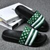 Men's Black Slides with Red & White Star Pattern - Non-Slip, Odor-Resistant Summer Slippers for Indoor & Outdoor Use, Comfortable EVA/PU Upper & Rubber Sole
