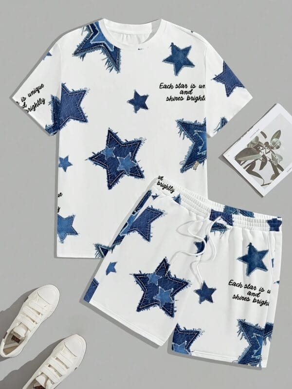 Men's Casual Sport Short-Sleeve T-Shirt + Shorts Set, Comfortable for Outdoor Wear