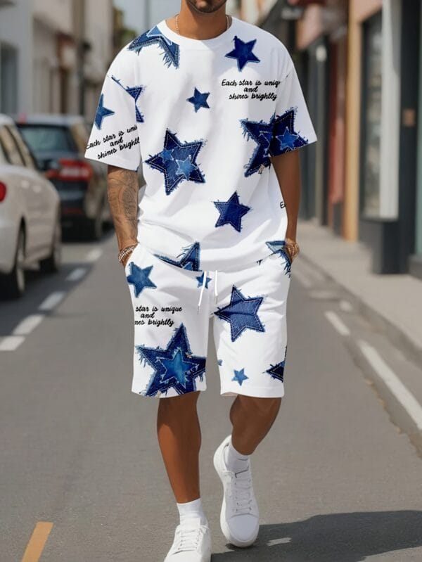 Men's Casual Sport Short-Sleeve T-Shirt + Shorts Set, Comfortable for Outdoor Wear