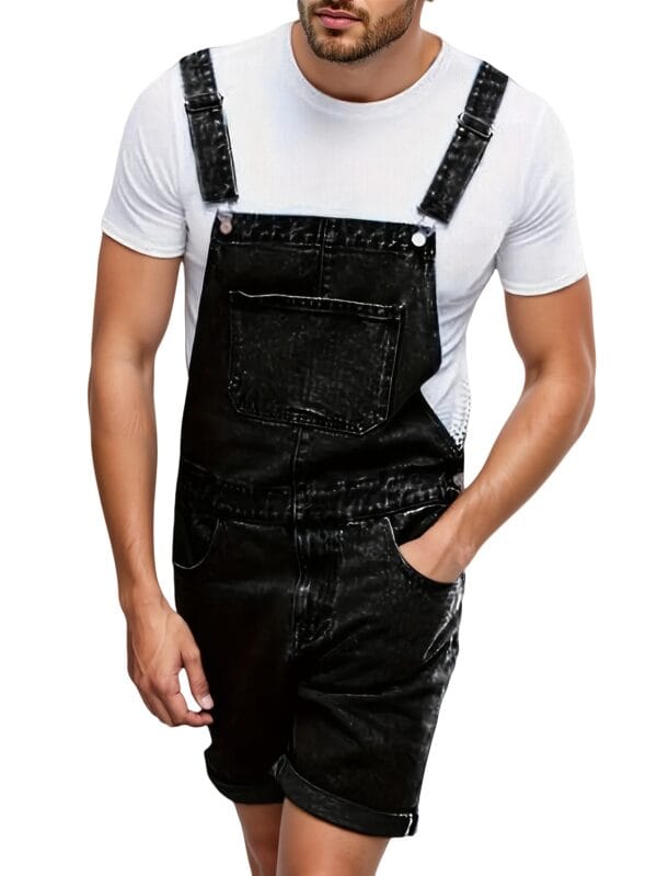 product-fancy-a91ae9fe-45f2-4689-a0c6-26575940dedc Men's Denim Shorts with Drawstring Waist, Loose Fit Overalls, Casual Button Pocket Summer Pullover