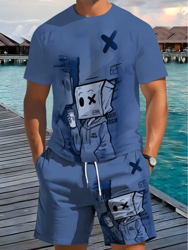 product-fancy-a9368d50-4d3c-48d3-8044-258df900bd44 Men'S Summer Cartoon Boxing Print Casual Outfit - Breathable Polyester Short Sleeve T-Shirt & Shorts, Machine Washable, Regular Fit Streetwear for All Seasons, Allseason Apparel | Playful Print Tee | Machine Washable Fabric, Boxer Shorts