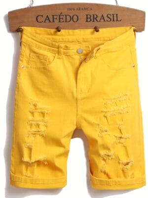 product-fancy-ab621064-8602-4775-8467-4b0d9b3ce69a Spring-Summer New Fashion Trend Men's Straight-Leg Stretch Denim Shorts, Yellow Casual Pants