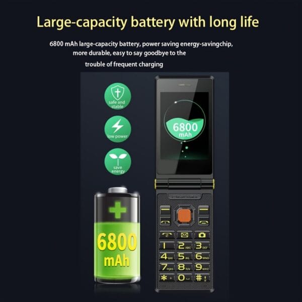 CUTEEY M7, 32Mb+32Mb|6800mAh|2 SIM|80000 pixels| Senior mobile phone for Seniors, 2.8 Inch 2G Flip Mobile Phone for Seniors, Long term standby button phone, with support Wireless, MP3, MP4, Flashlight, Black, Green