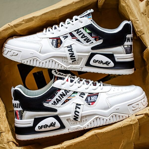 product-fancy-abc333a3-9672-4a89-957d-88ed8c11eb18 1 Pair MAINALUN Men'S Low-Top Casual Sneakers - Breathable, Lightweight, Comfortable, Versatile for Fitness, Sports, Travel, Work, and Holiday Gifts - White with Colorful Stripes and "LOVE" Design, Casual Footwear | Stylish Casual Shoes | Comfortable Footwear