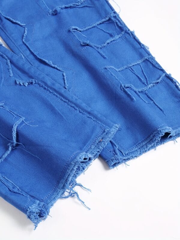 product-fancy-addd2e88-f3bc-4192-bb89-442f6dbb2c27 Men's Solid Loose Fit Stacked Frayed Jeans, Chic Street Design Stylish Male Bottoms For All Seasons