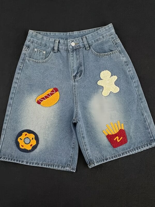 Stylish Towel Embroidered Faux Denim Shorts for Men, American Trendy Brand, Summer Five-Point Pants.