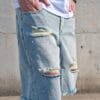 product-fancy-aecd629c-bbc5-40ca-977b-ef907d68bf23 Men'S Vintage Distressed Faux Denim Shorts - Non-Stretch Faux Denim Pants with Frayed Edges, Loose Fit Five-Pocket Casual Shorts for Everyday & Formal Outfits - All-Season Retro Western Style, Faux Denim Shorts, Versatile Clothing, Classic Five-Pocket Design, Durable Fabric, Streetwear Fashion, Sturdy Construction, Streetwear Lovers