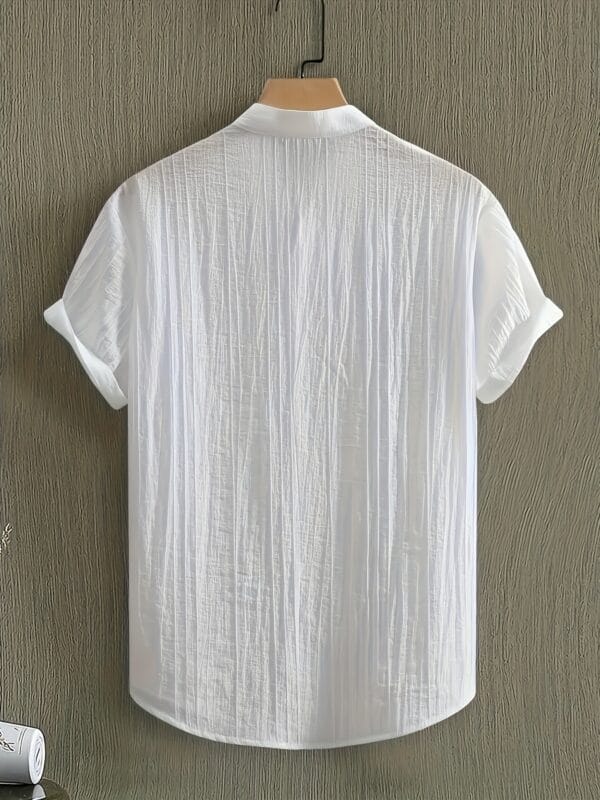 Men'S Summer Casual Beach Shirt - Lightweight Breathable Polyester-Spandex Blend Short Sleeve Top with Orange Cartoon Leopard Pattern and Tropical Drink Print, Stand Collar Design, Machine Washable, Perfect for Pool Parties and Beach Vacations