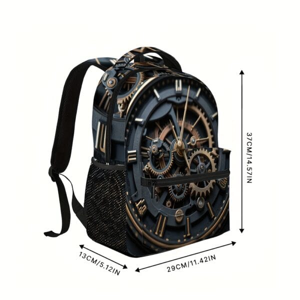 1pc Steampunk Clock Backpack - Adjustable Shoulder Straps, 2D Flat Printing, Mechanical Design, Perfect for Teens & Adults, Casual Outing Gear, Everyday Backpack | Vintage Backpack | Durable Backpack