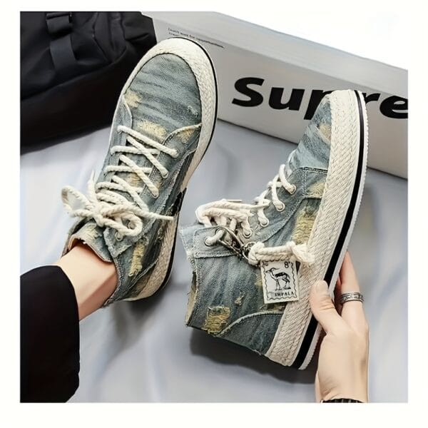 Men's Vintage Retro High Top Skateboard Shoes, Comfy Non Slip Casual Lace Up Canvas Sneakers For Men's Outdoor Activities
