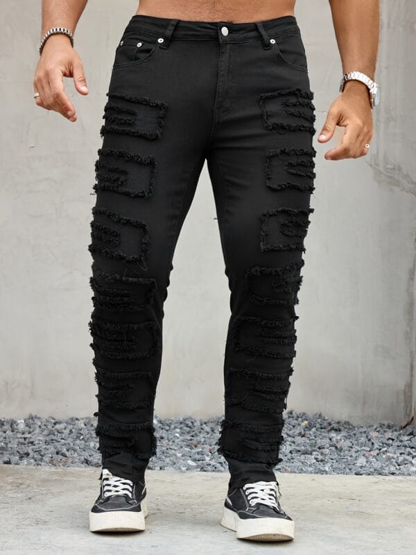 Men'S Skinny Faux Denim - Non-Stretch Slim Fit Pants with Pocket, All-Season Everyday & Formal Wear, Classic Black for Casual Formal Outfits - Adult Men'S Faux Denim, Versatile Clothing, Modern Faux Denim, Quality Stitching, Stylish Trousers, Urban Style, Formal Trousers, Durable Faux Denim, Young Adults