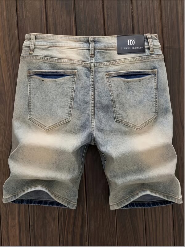 product-fancy-b3c43441-eb19-4577-8cfc-089b6b28d9a1 Men'S Vintage-Inspired Distressed Denim Shorts with "Wild One" Graphic Print - Casual Regular Fit, Pockets, and Drawstring Waist for Casual Attire, Jean Shorts