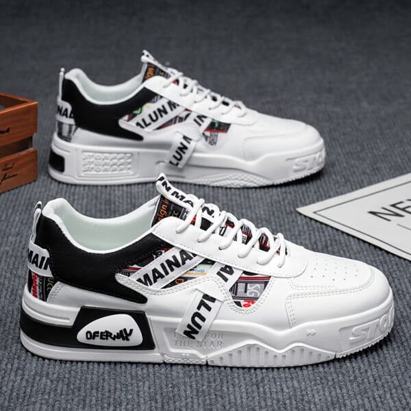 product-fancy-b3f67ef8-5400-45af-aa61-6db8619149c7 1 Pair MAINALUN Men'S Low-Top Casual Sneakers - Breathable, Lightweight, Comfortable, Versatile for Fitness, Sports, Travel, Work, and Holiday Gifts - White with Colorful Stripes and "LOVE" Design, Casual Footwear | Stylish Casual Shoes | Comfortable Footwear