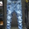 product-fancy-b5b0993c-204f-4914-9ff3-10f7ded06338 Men'S Distressed Faux Denim Faux Denim - Trendy Ripped Design, Comfortable Regular Fit, All-Season Casual Wear, Classic Blue Washed Style with Functional Pockets, Versatile for Everyday Fashion, Casual Faux Denim Wear | Trendy Ripped Faux Denim | Authentic Look