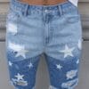 product-fancy-b6eb3364-e18f-498f-8aec-7191c52448b1 Men'S Streetwear Summer Denim Shorts - Vibrant Star & Frayed Hem Print, Elastic Waistband with Pockets, Light Blue Washed Jean Style Casual Shorts for Casual Attire, Casual Attire Shorts | Vibrant Print Shorts | Nonstretch Fabric