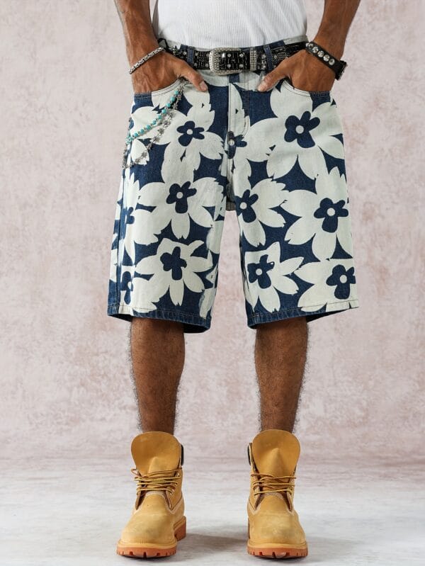 product-fancy-b7f79716-89cc-4347-9d6e-d5cc274c233a Men'S Stylish Versatile Summer Non-Stretch Wide-Leg Faux Denim Shorts with Fashionable Front And Back Prints.