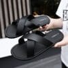Men's 2025 All-Season Retro Cross-Strap Slide Sandals - Lightweight Non-Slip Durable PVC & EVA Cushioned Casual Indoor/Outdoor Slippers with Cross-Strap Design, Black, Everyday Footwear | Minimalist Shoe Design | Antislip Sole, Indoor Slippers