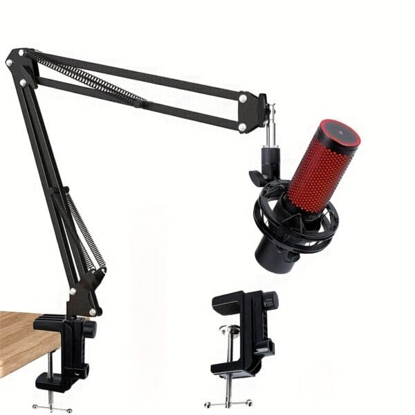 product-fancy-b853a5d9-5d0c-45aa-a5eb-c5e7aa4d8673 Heavy-Duty Adjustable Metal Microphone Stand with Upgraded Desktop Clip & 3/8" to 5/8" Screw Adapter for Podcasting, Streaming, Gaming - Ergonomic Arm for Comfortable Recording, Gaming Accessory, Sleek Metallic Finish, Sturdy Construction