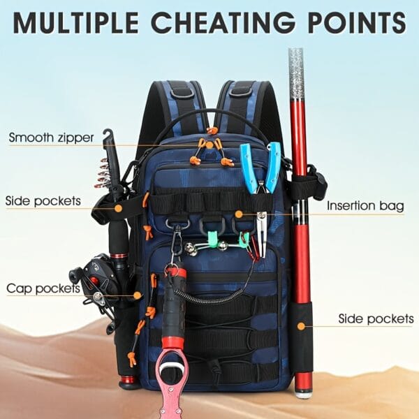 Multifunctional Outdoor Backpack - Large Capacity Lightweight Travel Hiking Daypack with Adjustable Shoulder Straps, Padded Back Panel & Multiple Compartments for Cycling, Fishing, Camping (Blue Camouflage Pattern), Cycling Gear, Versatile Bag, Secure Storage, Widening Handheld, Adventure Seekers