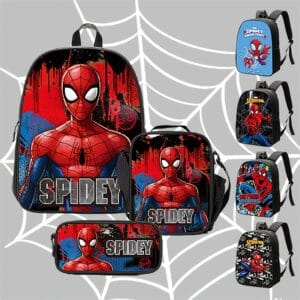 15.4 inches 39cm 3pcs Spider-Man, Boys and Girls Backpack Lunch Box Pencil Case Set Perfect for Travel Camping Shoulder Bag Casual Cartoon Backpack with Padding and Adjustable Straps, Stylish, Durable, Practical Spider-Man Element Pattern, For Teenager