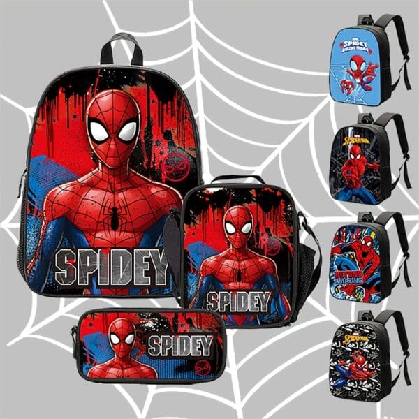 15.4 inches 39cm 3pcs Spider-Man, Boys and Girls Backpack Lunch Box Pencil Case Set Perfect for Travel Camping Shoulder Bag Casual Cartoon Backpack with Padding and Adjustable Straps, Stylish, Durable, Practical Spider-Man Element Pattern, For Teenager
