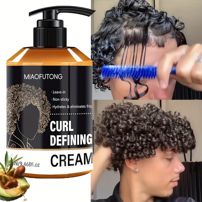 9.46fl.oz MIAOFUTONG Men'S Curl Defining Cream - Leave-In Styling Formula with Moroccan Argan Oil, Coconut & Shea Butter for Voluminous, Frizz-Free Waves - Elasticity & Moisturizing, Long-Lasting Hold, Hydrating & Strengthening Clarity - Boyfriend Gift, Curl Defining Cream for Men, Stylish Packaging, Nourishing Ingredients