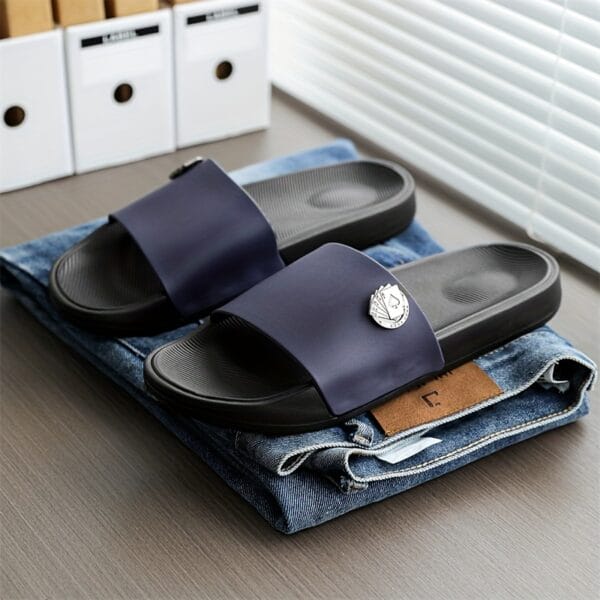 Men's Slip-On Sandals with Skull Buckle Design - Lightweight PVC Upper & EVA Sole, Anti-Slip Comfort for Beach, Casual, Indoor/Outdoor Use - All-Season Black Unisex Slippers