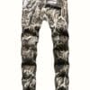 Men's Slim Fit Snake Print Jeans - Streetwear Animal Pattern Stretch Denim Pants for Concerts & Night Out, All-Season Comfort Regular Length Casual Trousers, Concertready Clothing, Streetstyle Attire, Stylish Snake Pattern, Sleek Fabric Construction