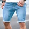 1pc Men'S Casual Loose Fit Denim Shorts - American Street Style, Knee-Length, Light Blue, Distressed Details, Perfect for Daily Wear, Casual Attire|Distressed Denim|Medium Elasticity