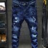 product-fancy-bbb7bd3e-0f57-454a-8811-68f43d6a31cc Men'S Distressed Faux Denim Faux Denim - Trendy Ripped Design, Comfortable Regular Fit, All-Season Casual Wear, Classic Blue Washed Style with Functional Pockets, Versatile for Everyday Fashion, Casual Faux Denim Wear | Trendy Ripped Faux Denim | Authentic Look