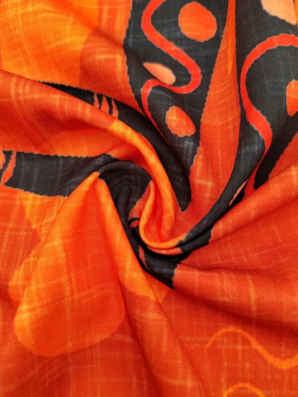 Men'S Vibrant Abstract Geometric Print Shirt - Casual Mandarin Collar Short Sleeve, Orange with Black & White Patterns, Lightweight Summer Outdoor & Party Wear, Button-Up Front, Regular Fit, Nonelastic Fabric