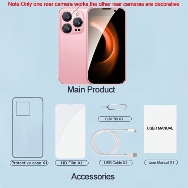 XS18 Pro Mini Smartphone 3, 0" Compact Phone with Face Recognition, 2GB RAM/16GB ROM, 3G Network, Battery, USB-C Charging, Android 9, 0, Pink, Small Phone, Everyday Phone, Sleek Phone, Durable Phone