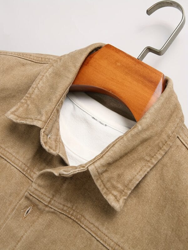 product-fancy-bd3e78a1-aa5e-4a8b-b9d5-315419cbc01c Men's Streetwear Distressed Denim Shirt - Relaxed Fit with Ripped Details, Classic Collar & Button Front, Autumn/Winter Casual Outerwear, Autumn Fashion, Solid Color Design