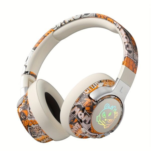 15-Hour Battery Life, Wireless Over-Ear Headphones with Lithium Battery - Low-Power Operation, Ideal for Gaming & Music, Outdoor Use, Push Button Control, Volume Control, No Charging Case, Gaming Headphones|Graffiti Design Headphones|Pushbutton Control Headphones
