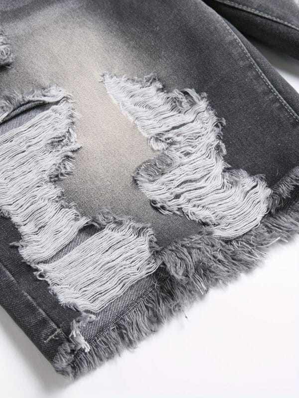 Men's Distressed Denim Shorts - Summer Casual Streetwear with Frayed Hem & Ripped Details, Mid-Rise Regular Fit, Machine Washable Non-Stretch Fabric, Functional Pockets for Casual Attire, Shorts Jeans