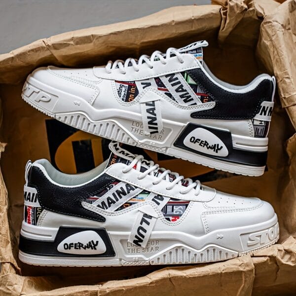 product-fancy-bf1a9998-3290-487e-97bd-7b94bf965d18 1 Pair MAINALUN Men'S Low-Top Casual Sneakers - Breathable, Lightweight, Comfortable, Versatile for Fitness, Sports, Travel, Work, and Holiday Gifts - White with Colorful Stripes and "LOVE" Design, Casual Footwear | Stylish Casual Shoes | Comfortable Footwear