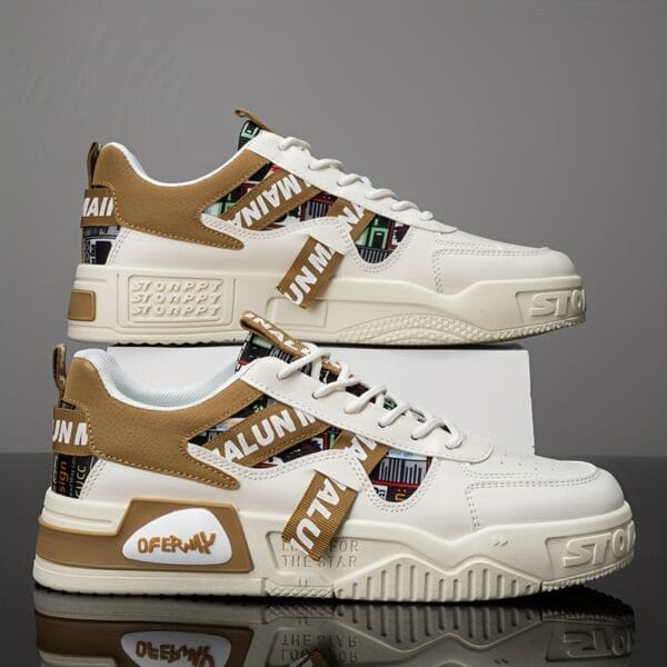 product-fancy-bf689623-cd75-41b5-ba3c-6fb4e32dab1b 1 Pair MAINALUN Men'S Low-Top Casual Sneakers - Breathable, Lightweight, Comfortable, Versatile for Fitness, Sports, Travel, Work, and Holiday Gifts - White with Colorful Stripes and "LOVE" Design, Casual Footwear | Stylish Casual Shoes | Comfortable Footwear