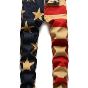 Men's American Flag Jeans - Patriotic Star & Stripe design, Non-Stretch denim Pants for Fourth of July, Independence Day Outfits - Machine Washable Casual Streetwear (Adult Men), Casual Attire, Bold Print, Quality Stitching, Mens Fashion